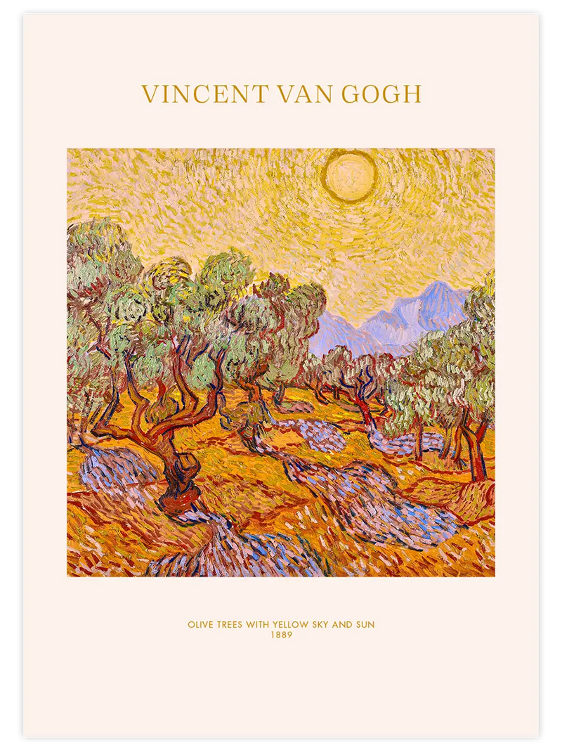 Van Gogh Olive Trees with Yellow Sky and Sun - Art Print Ünlü Ressamlar Poster
