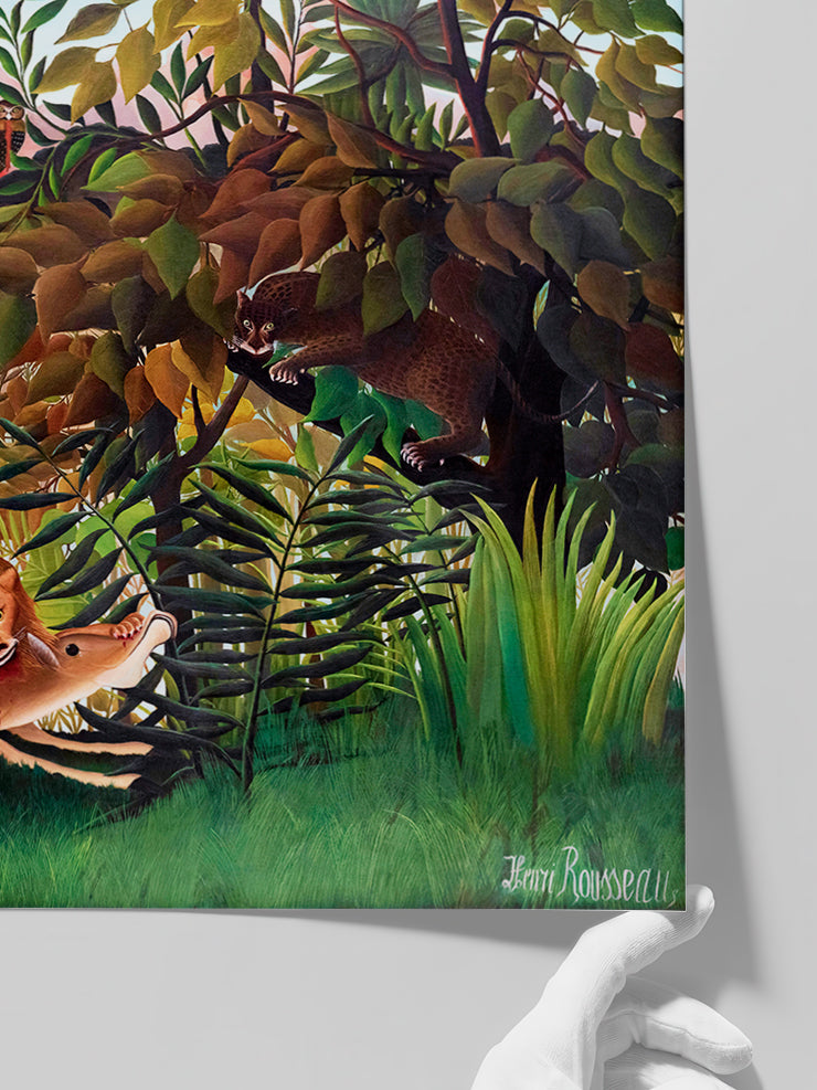 Henri Rousseau Aç Aslan Antilopun Üzerine Atlıyor - Art Print Poster
