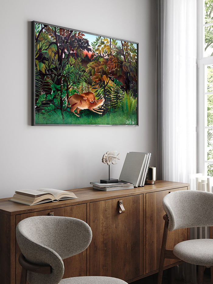 Henri Rousseau Aç Aslan Antilopun Üzerine Atlıyor - Art Print Poster