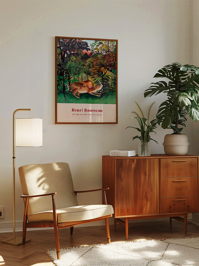 Henri Rousseau Aç Aslan Antilopun Üzerine Atlıyor - Art Print Poster