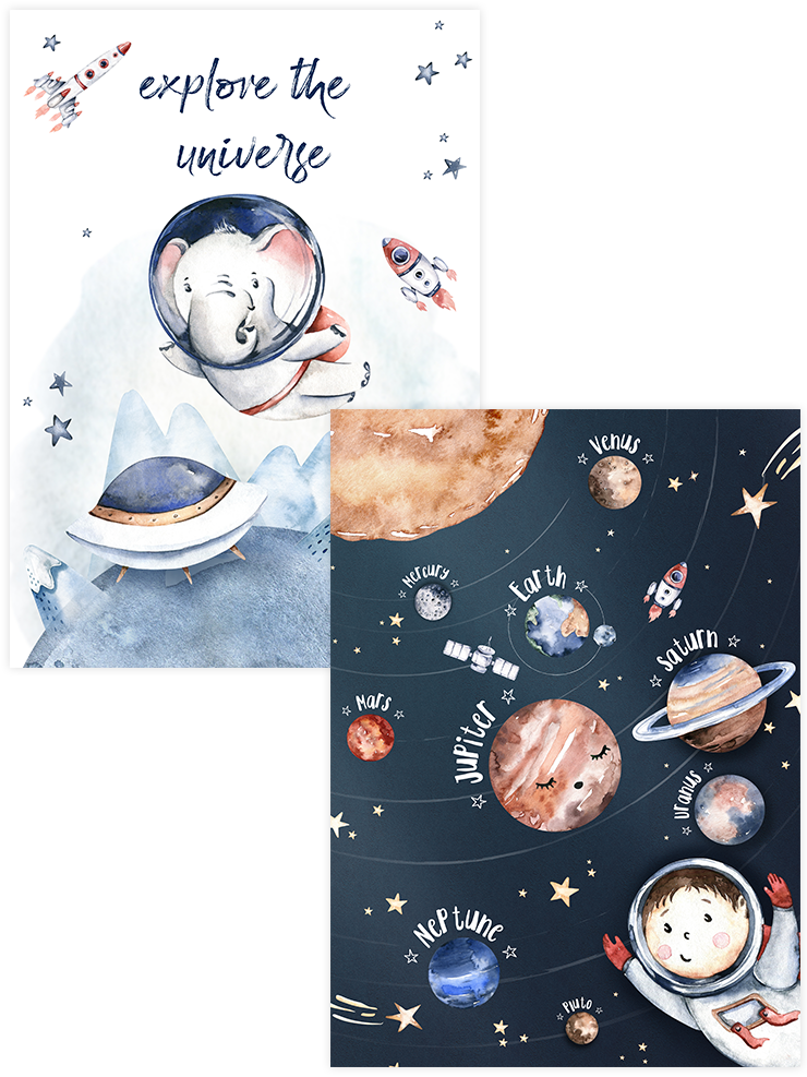 Minik Astronotlar - Poster Seti Duo Çocuk Odası Poster