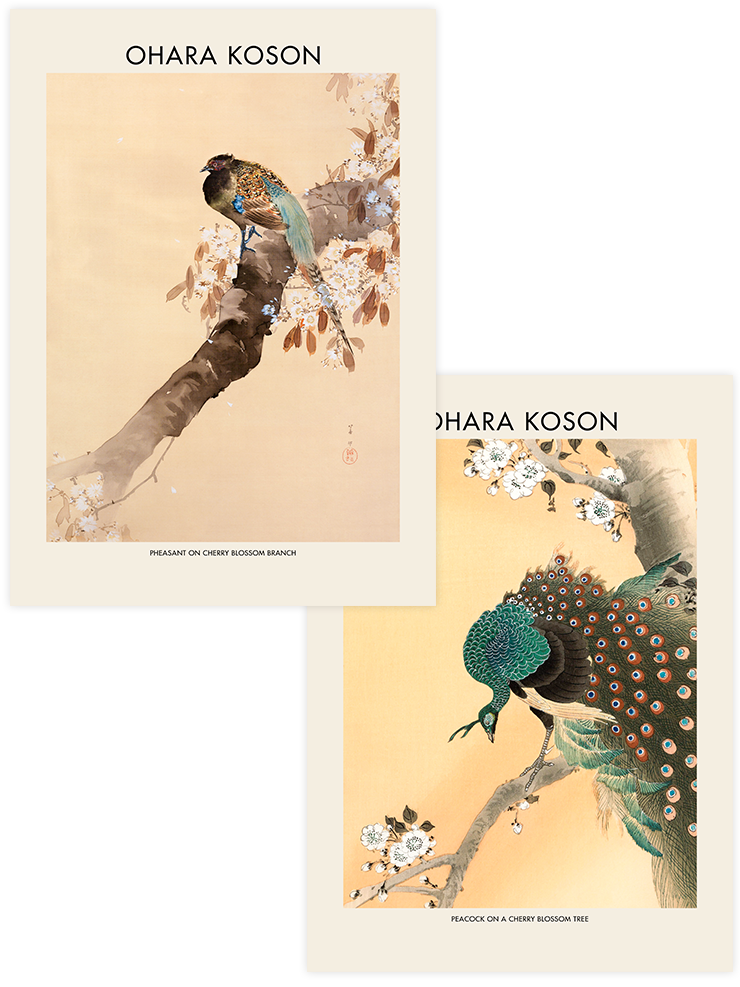 Ohara Koson Cherry Blossom - Poster Seti Duo Ünlü Ressamlar Poster
