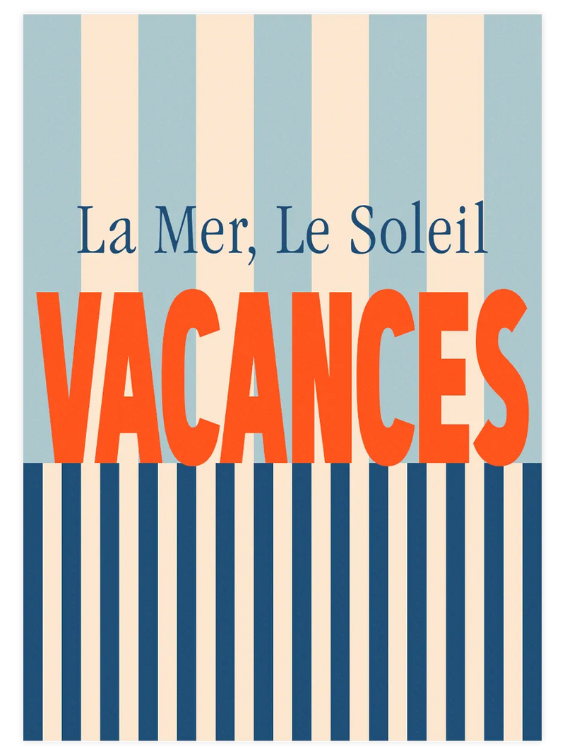 Vacances yazılı Fransızca tipografi posteri