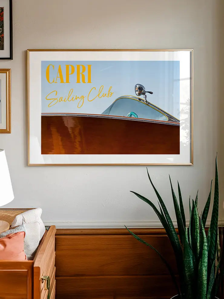 Ahşap sürat teknesi detaylı Capri posteri