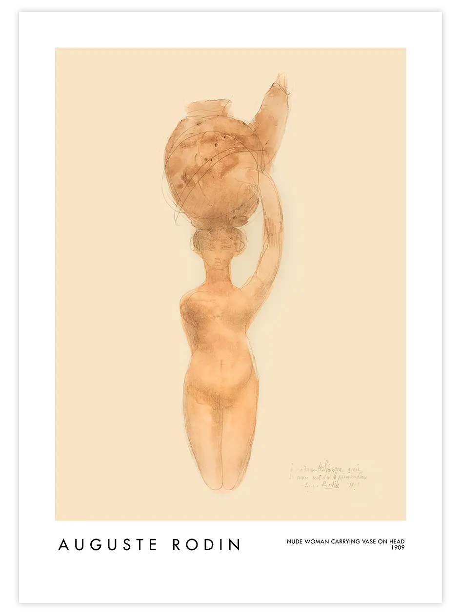 Rodin Nude Woman Carrying Vase On Head - Art Print Ünlü Ressamlar Poster