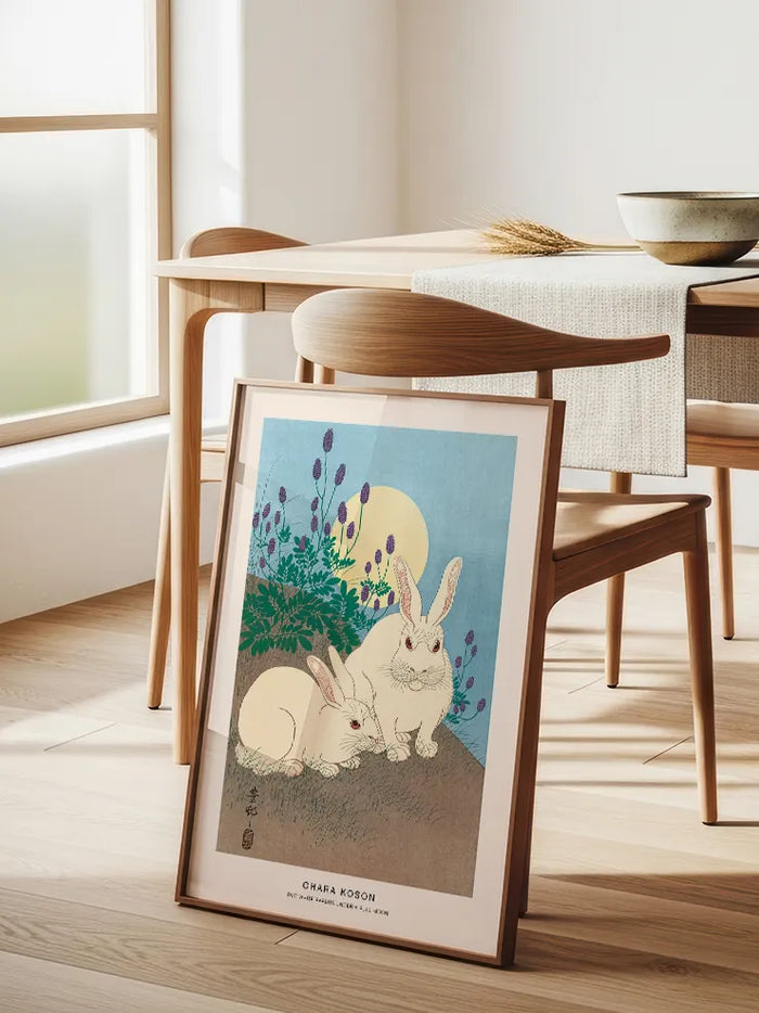 Ohara Koson Two White Rabbits - Art Print