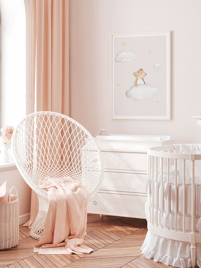 Bulut Üstünde Minik Ayı - Art Print Poster