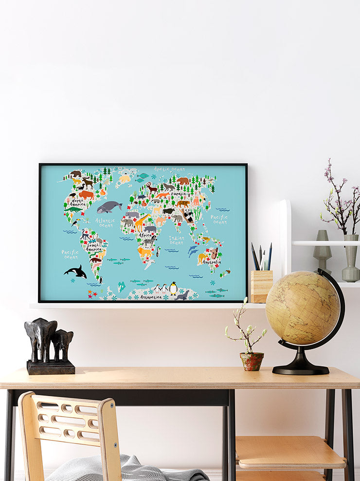 Renkli Dünya Haritası - Art Print Poster