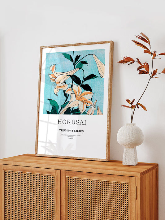 Hokusai Trumpet Lilies Poster - Giclée Baskı