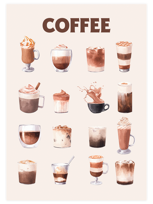Types Of Coffee Poster - Giclée Baskı