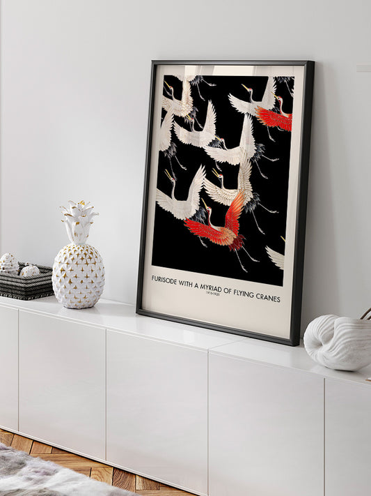 Furisode With A Myriad Of Flying Cranes Poster - Giclée Baskı