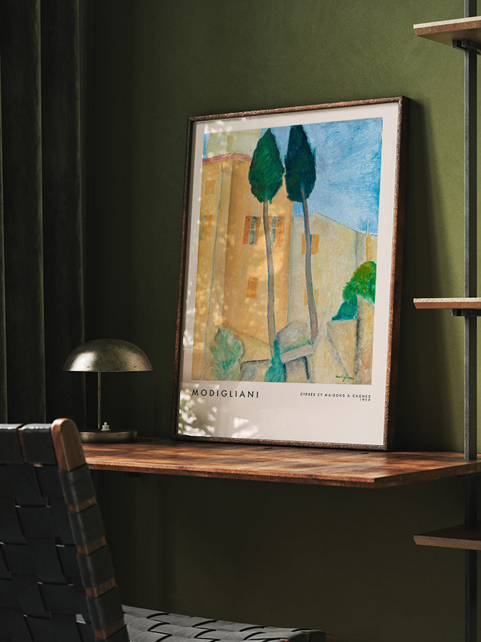 Modigliani Cypresses And Houses - Art Print Poster