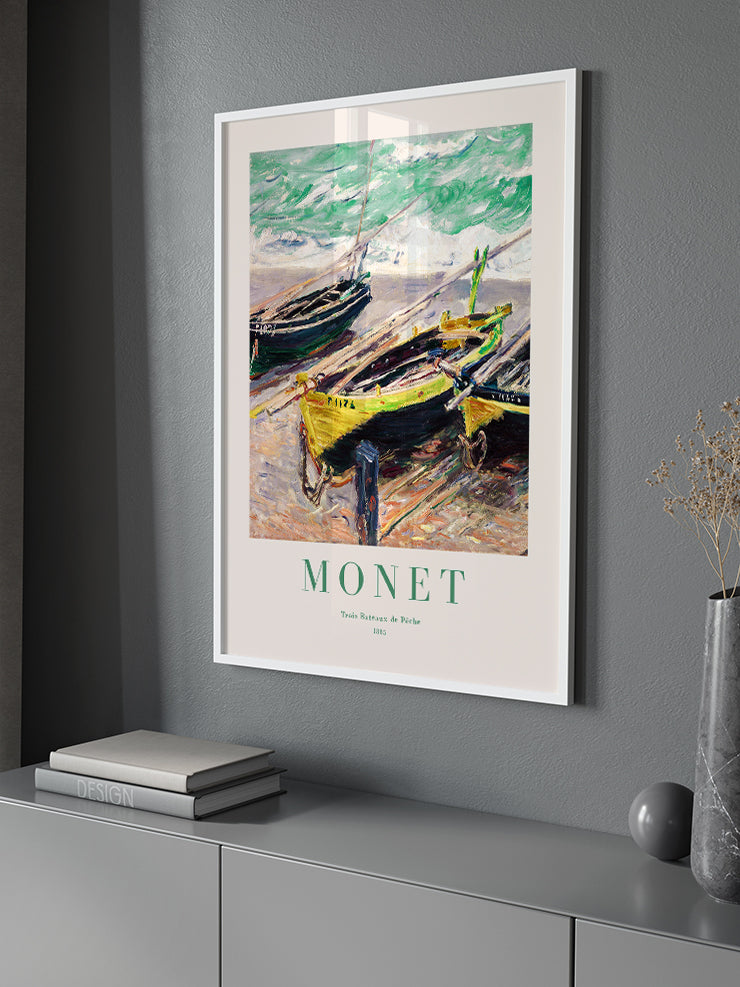 Monet Three Fishing Boats - Art Print Poster