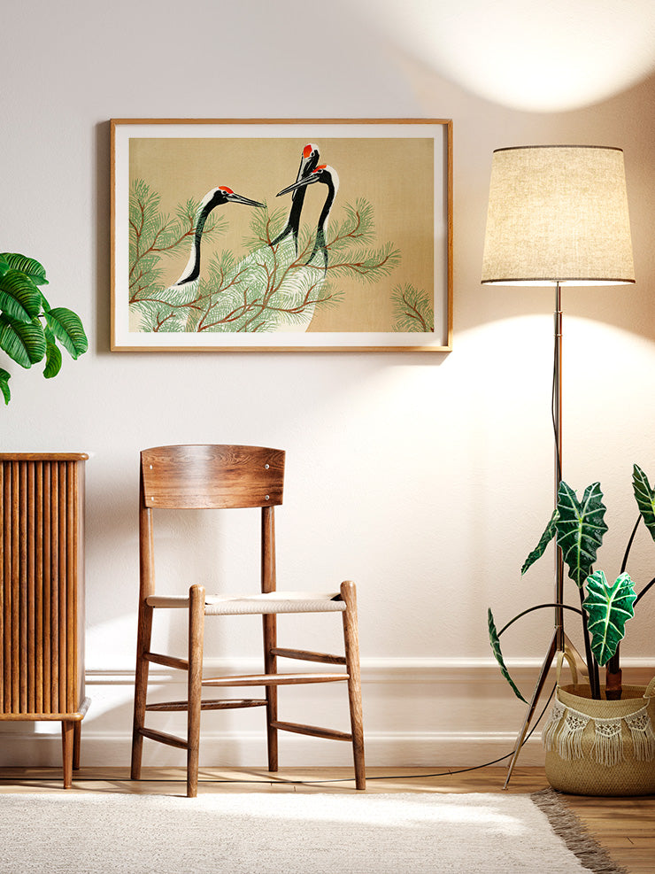 Kamisaka Sekka Cranes from Momoyogusa - Art Print Poster
