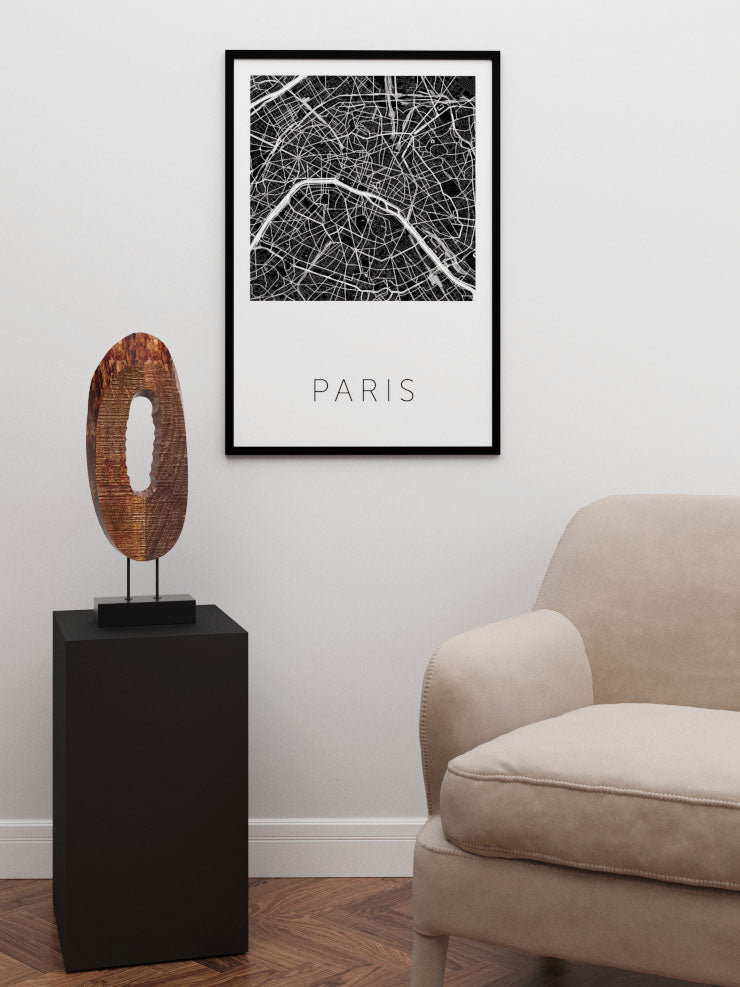 Paris Siyah Harita - Art Print Poster