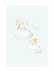 Bulut Üstünde Fil ve Fare Poster - Giclée Baskı