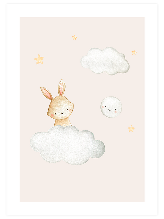 Bulut Üstünde Tavşan Poster - Giclée Baskı