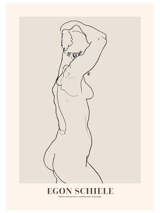 Egon Schiele Naked Woman Backview. Standing Nude, Facing Right Poster - Giclée Baskı