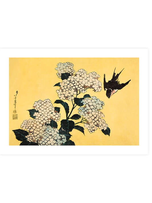 Hokusai Hydrangea And Swallow N2 Poster - Giclée Baskı
