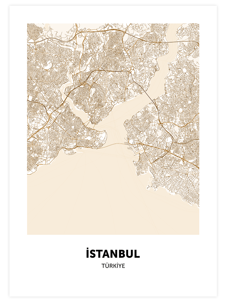 İstanbul Haritası Bej - Art Print Poster
