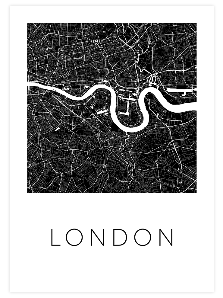 Londra Siyah Harita - Art Print Poster