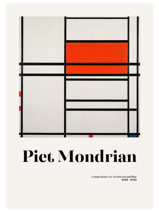 Mondrian Composition No.4 With Red And Blue Poster - Giclée Baskı