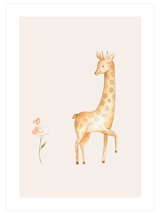Zürafa Ve Çiçek Poster - Giclée Baskı