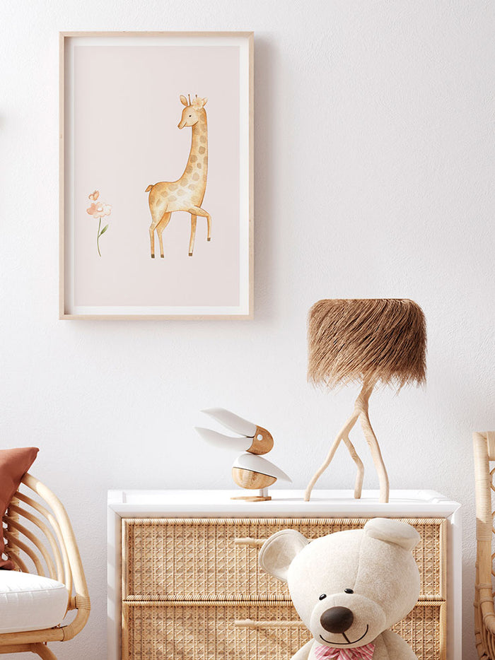 Zürafa Ve Çiçek - Art Print Poster