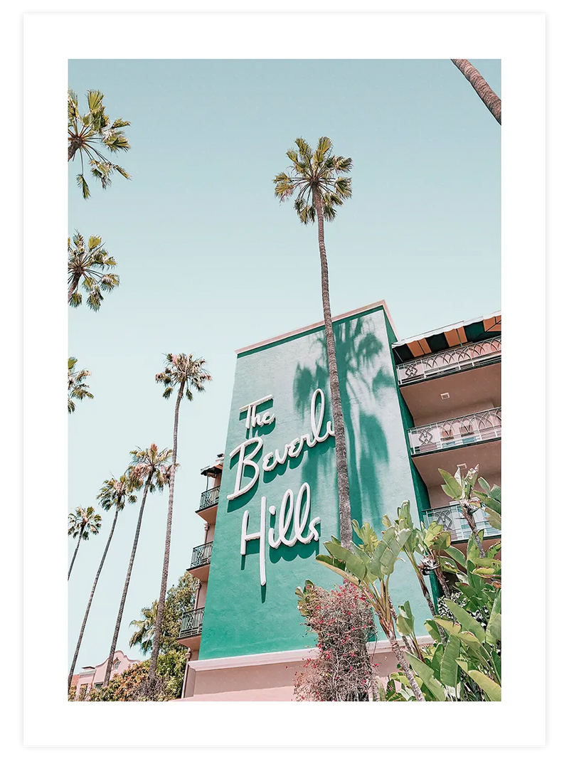 Beverly Hills palmiyeli retro bina posteri