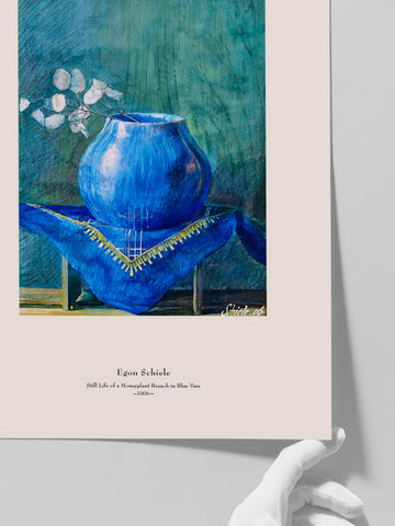 Egon Schiele Moneyplant Branch in Blue Vase - Art Print