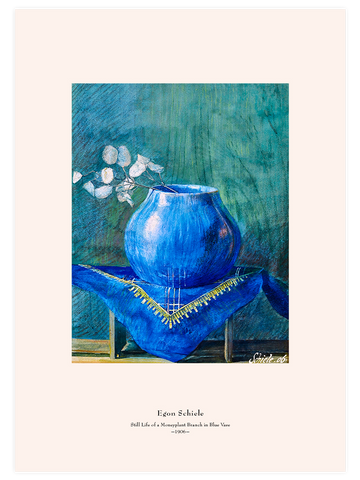 Egon Schiele Moneyplant Branch in Blue Vase - Art Print