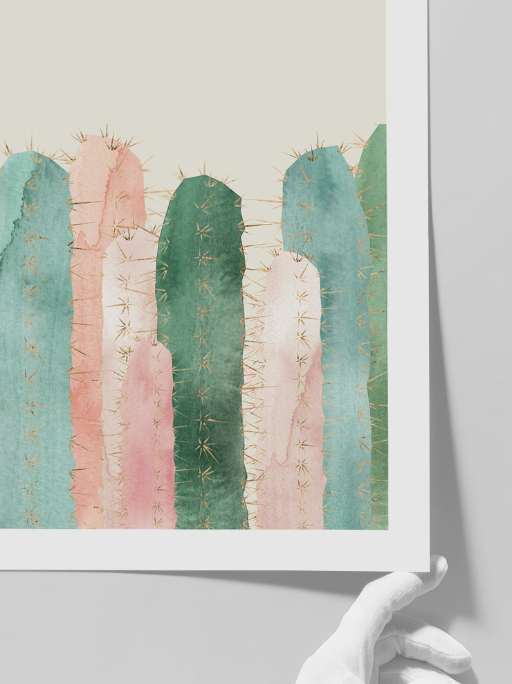 Rengarenk Kaktüsler - Art Print