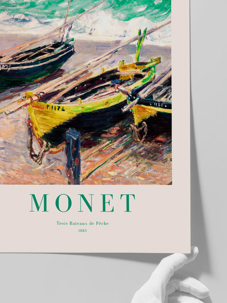 Monet Three Fishing Boats - Art Print