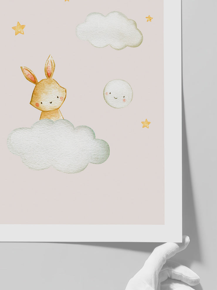 Bulut Üstünde Tavşan - Art Print