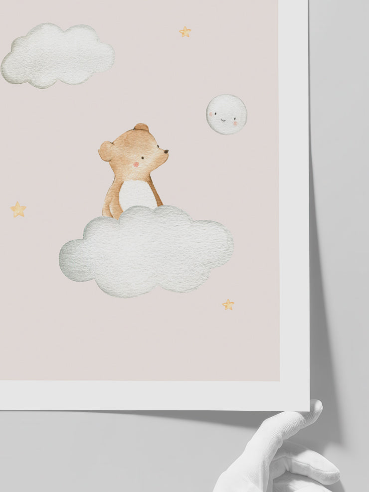 Bulut Üstünde Minik Ayı - Art Print