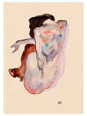 Egon Schiele Crouching Nude Back View - Art Print