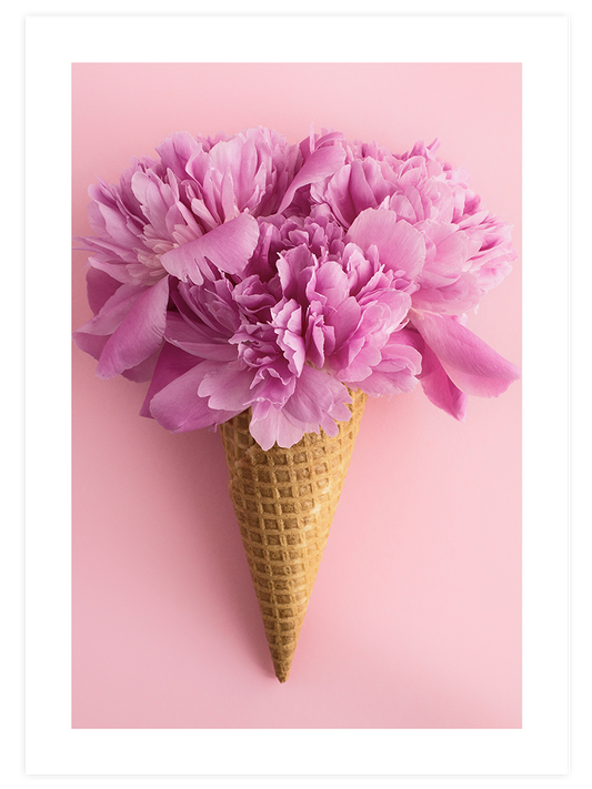 Pembe Çiçekli Dondurma - Art Print