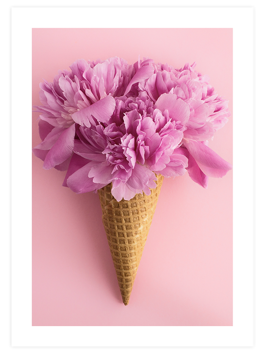Pembe Çiçekli Dondurma Poster - Giclée Baskı