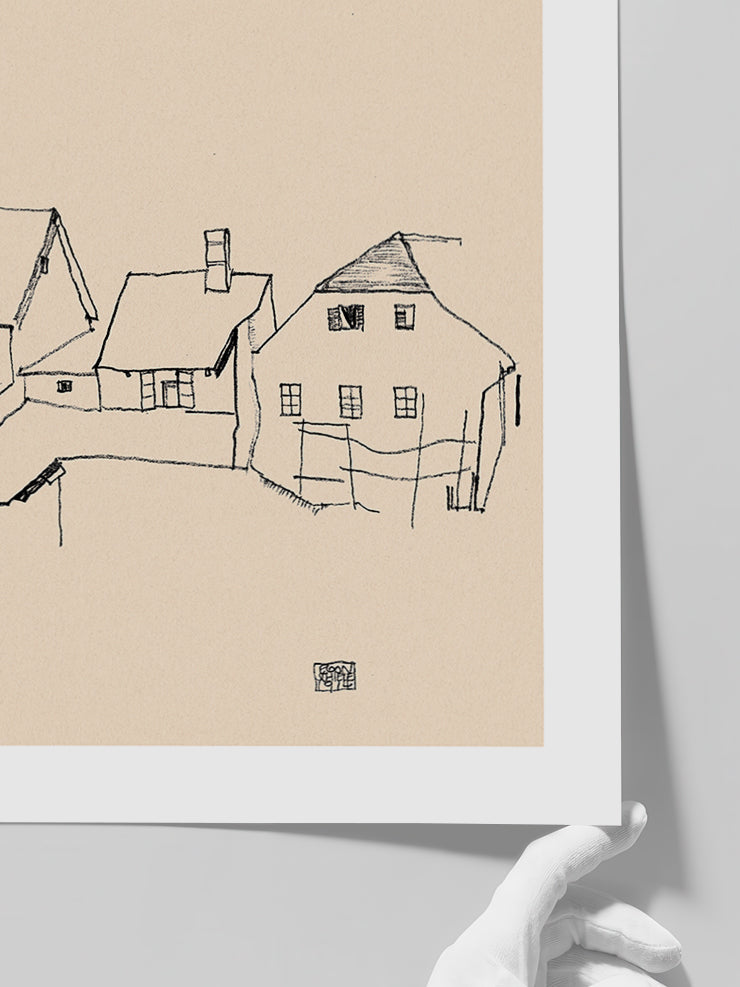 Egon Schiele Houses in Krumau Sketch - Art Print  Poster