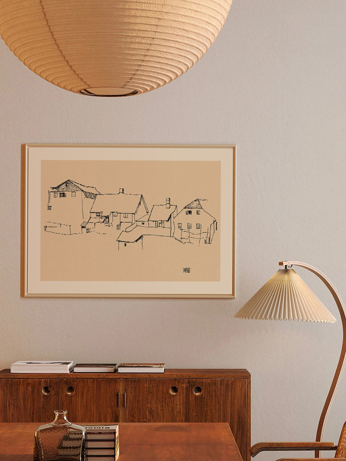 Egon Schiele Houses in Krumau Sketch - Art Print  Poster