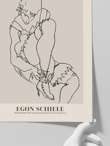 Egon Schiele Woman Buttoning Her Shoes - Art Print