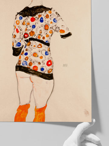 Egon Schiele  Standing Woman in a Patterned Blouse - Art Print