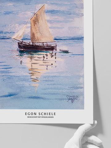 Egon Schiele Sailing Boat with Reflections - Art Print