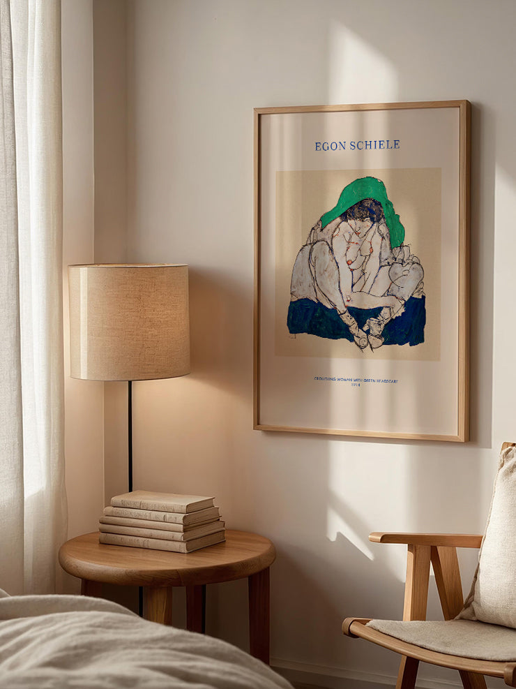 Egon Schiele Crouching Woman with Green Headscarf - Art Print Ürün ikincil görseli
