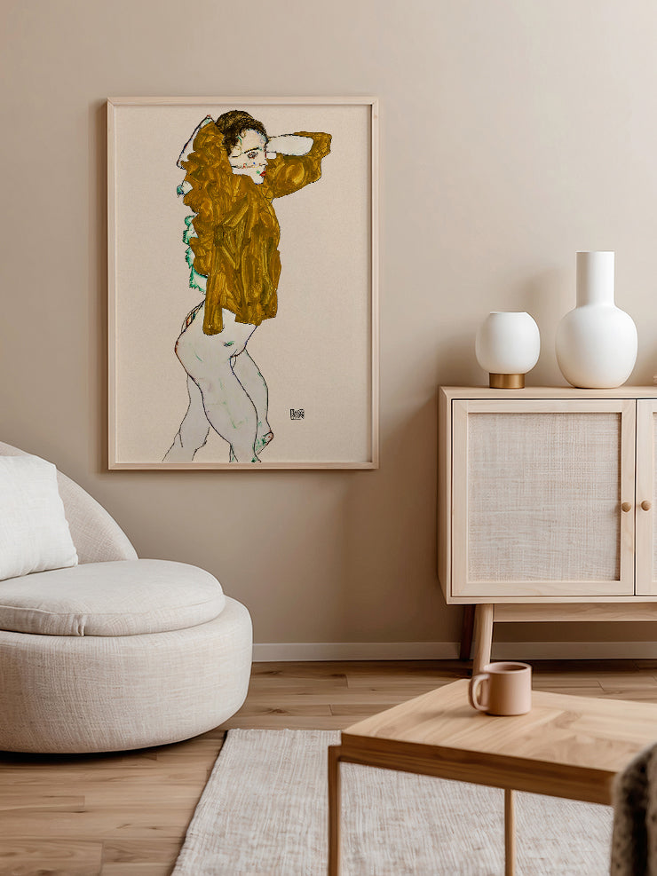 Egon Schiele Girl Undressing- Art Print Ürün ikincil görseli