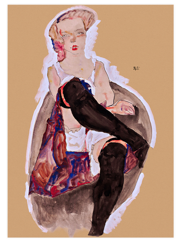 Egon Schiele Girl with Crossed Legs - Art Print