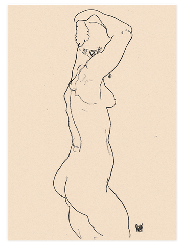 Egon Schiele Naked Woman Backview. Standing Nude, Facing Right - Art Print