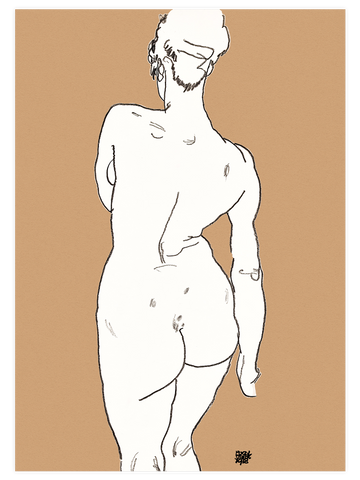 Egon Schiele Nude, Back View - Art Print