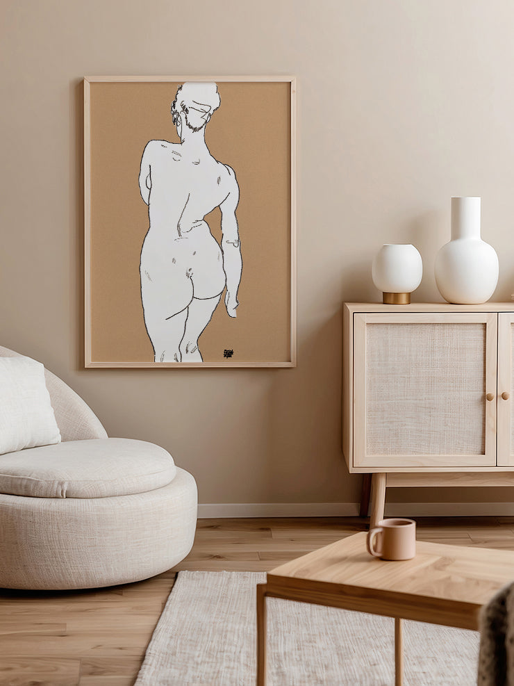 Egon Schiele Nude, Back View - Art Print