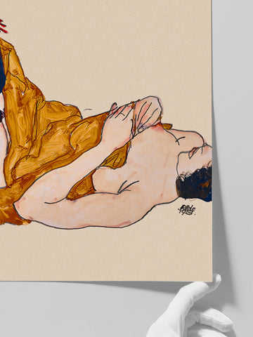 Egon Schiele Reclining Nude Female with Brown Boot - Art Print